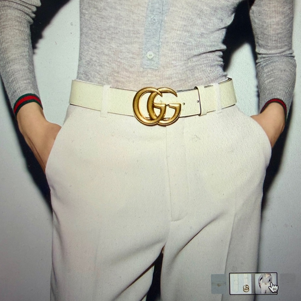 NWOT! Gucci Women's Ivory Belt with Gold GG Buckle/ with dust bag